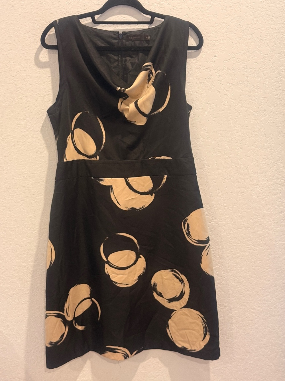 The Limited Black Midi Dress with Beige Circular Print
